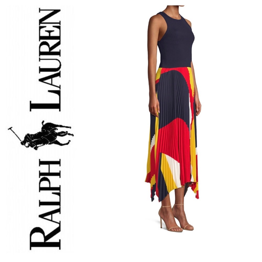 Polo RL Colorblock Pleated Georgette Maxi Dress - Picture 2 of 8